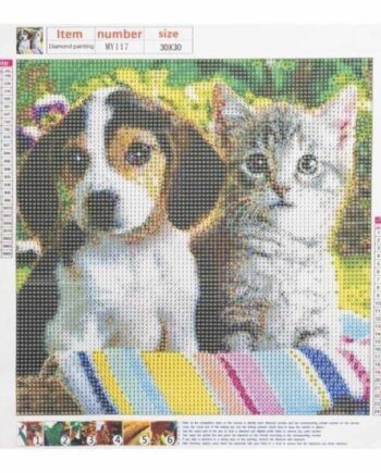 Hund og kat motiv 5D Diamond paint - 30 x 30 cm